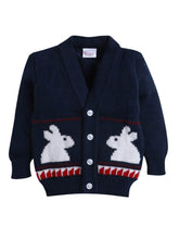 Little Angels Little Angels Sweater Set Baby Wool Full Sleeves V-Neck Jacquard Rabbit Design Navy 3-Piece Set Sweater Sets Cuddle Bunny Sweater Set